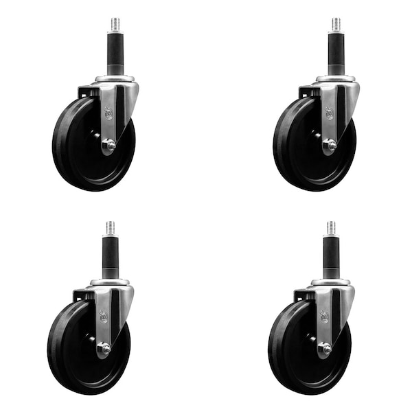 5'' SS Phenolic Wheel Swivel 1'' Expanding Stem Caster Set, 4PK